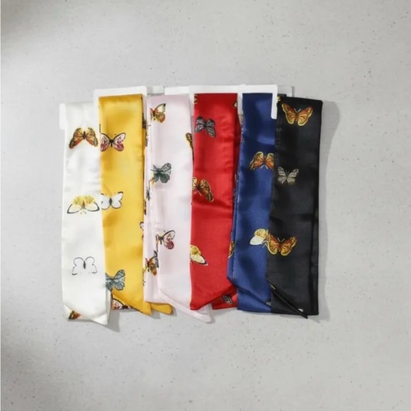 Accessories - Butterfly Print Satin Scarf - Multiple Colors